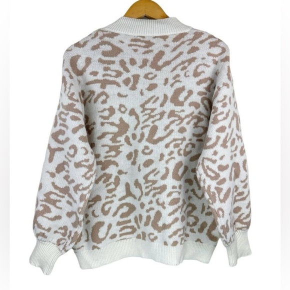 Lulus Purr-fectly Toasty Animal Print Ivory and Beige Pullover Sweater Small - Picture 6 of 10